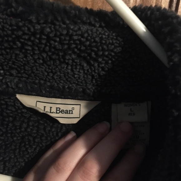 L.L. Bean Navy Faux Suede Sherpa Lined Jacket Coat Button Closure - Picture 7 of 8